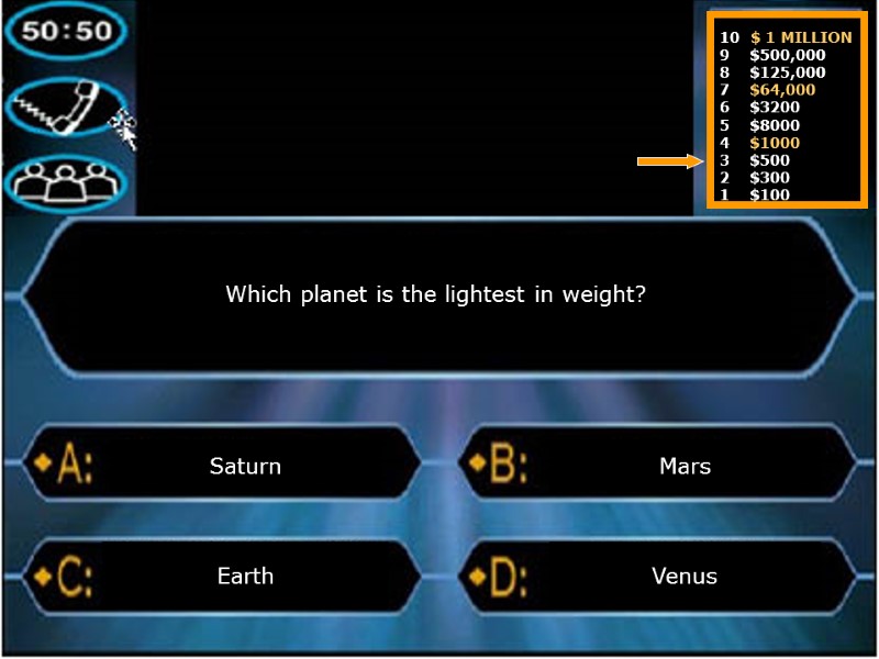 Which planet is the lightest in weight? Saturn Venus Mars Earth  10 